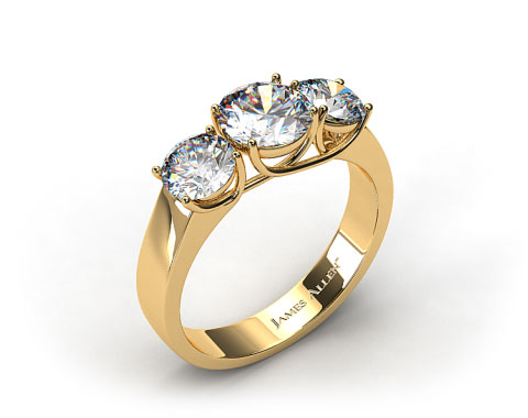 18k Yellow Gold 1.00 Carat Total Weight Three Stone Cross Prong Diamond Engagement Ring